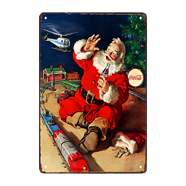 vintage metal plate santa coca cola little train vintage metal plate santa coca cola little train