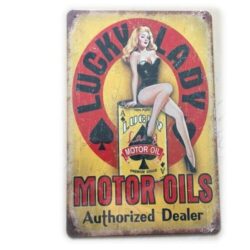 vintage metal sign lucky lady motor oil