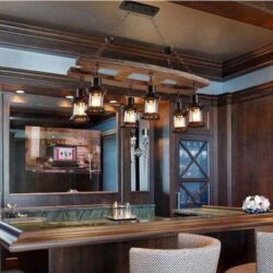 industrial chandelier wood and iron