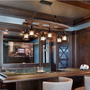 industrial chandelier wood and iron