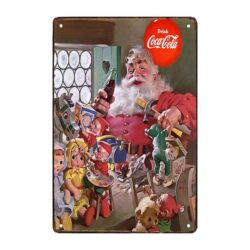 vintage metal plate santa coca cola elves