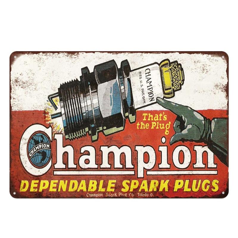 vintage metal plaque champion dependable spark plugs vintage metal plaque champion dependable spark plugs