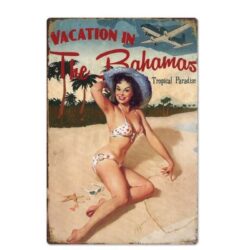 metal plate vintage bahamas pin up