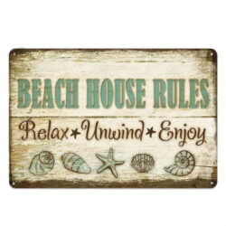 vintage metal plaque beach house rules