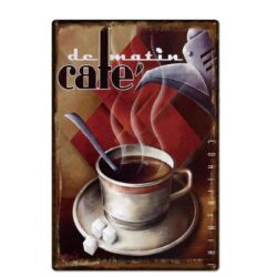 vintage metal plate cafe du matin
