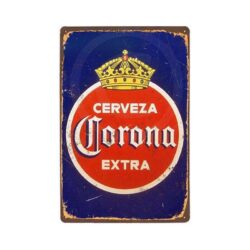 vintage corona extra red and blue metal plate