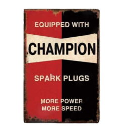 vintage metal plate equipped with champion