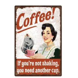 vintage metal plate woman coffee