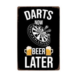vintage metal plate darts and beers