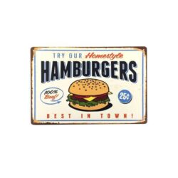 vintage hamburger metal plate