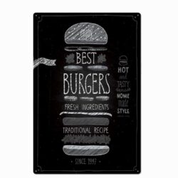 vintage metal plate hamburger black and white