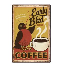 vintage metal plate morning bird