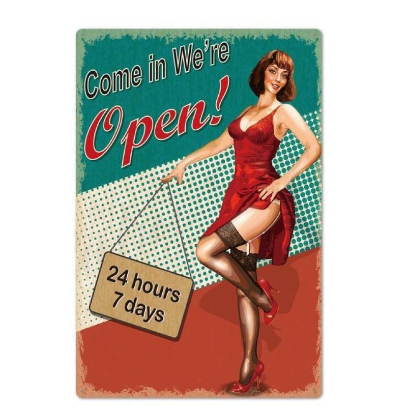 metal plate vintage pin up 24 7 metal plate vintage pin up 24 7