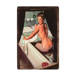 plaque metal vintage pin up bathtub