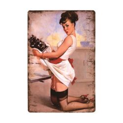 vintage pin up cook metal plate