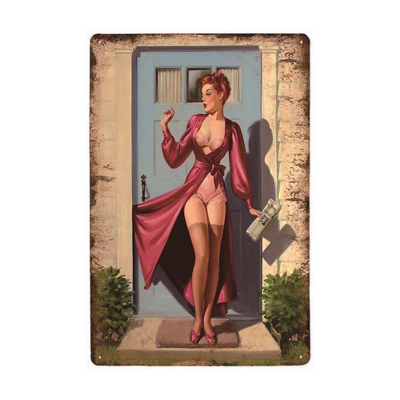 vintage pin up femme fatale metal plate vintage pin up femme fatale metal plate