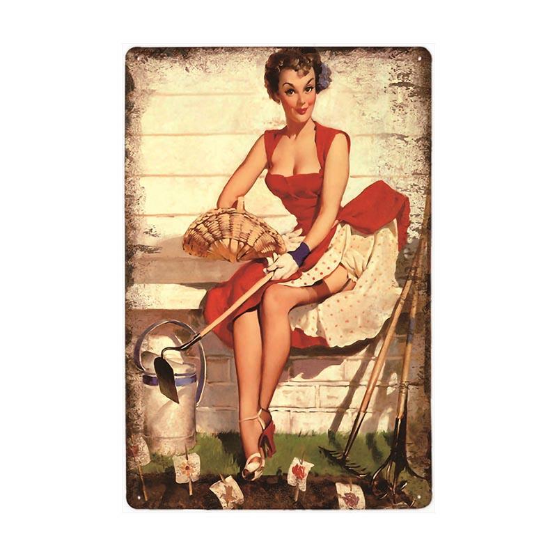 vintage pin up jardiniere metal plate vintage pin up jardiniere metal plate