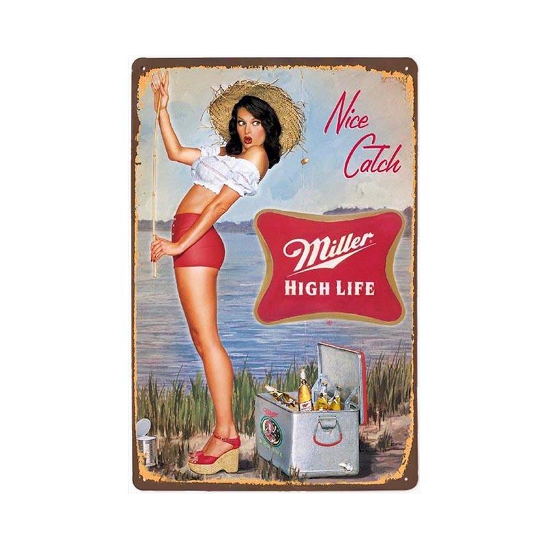 vintage pin up miller metal plate vintage pin up miller metal plate