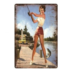 metal plate vintage pin up peach