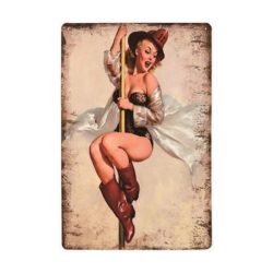 vintage pin up firefighter metal plate