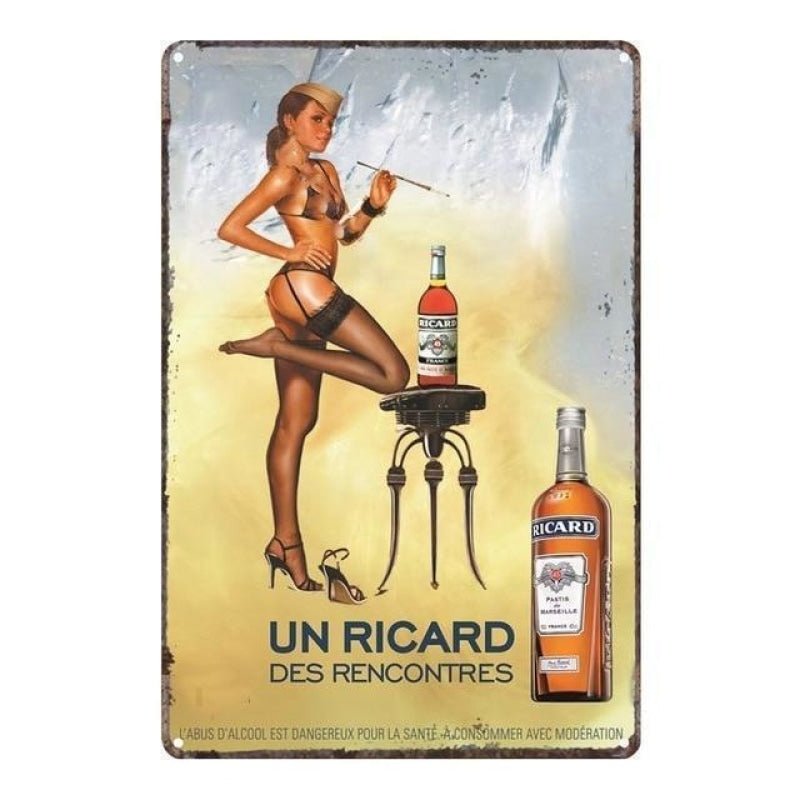 vintage pin up ricard metal plate vintage pin up ricard metal plate
