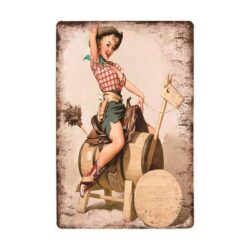 vintage pin up rodeo metal plate