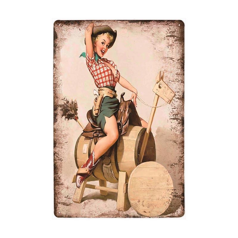vintage pin up rodeo metal plate vintage pin up rodeo metal plate