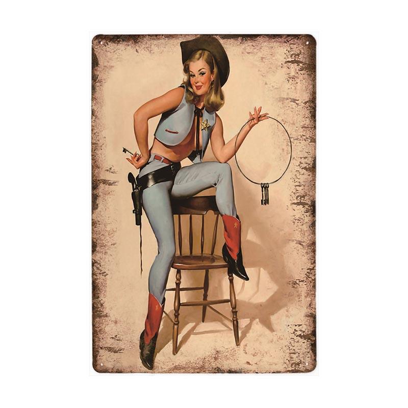 vintage pin up sherif metal plate vintage pin up sherif metal plate