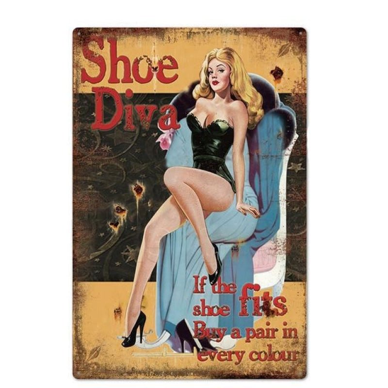 vintage metal plate pin up shoe diva vintage metal plate pin up shoe diva