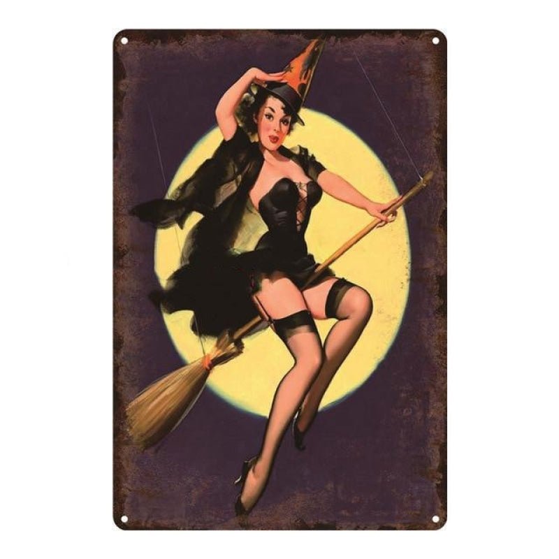metal plate vintage pin up witch metal plate vintage pin up witch