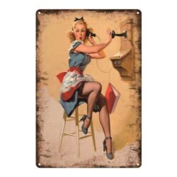 metal plate vintage pin up telephone