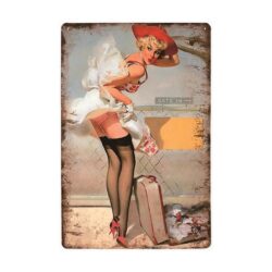 vintage pin up tourist metal plate