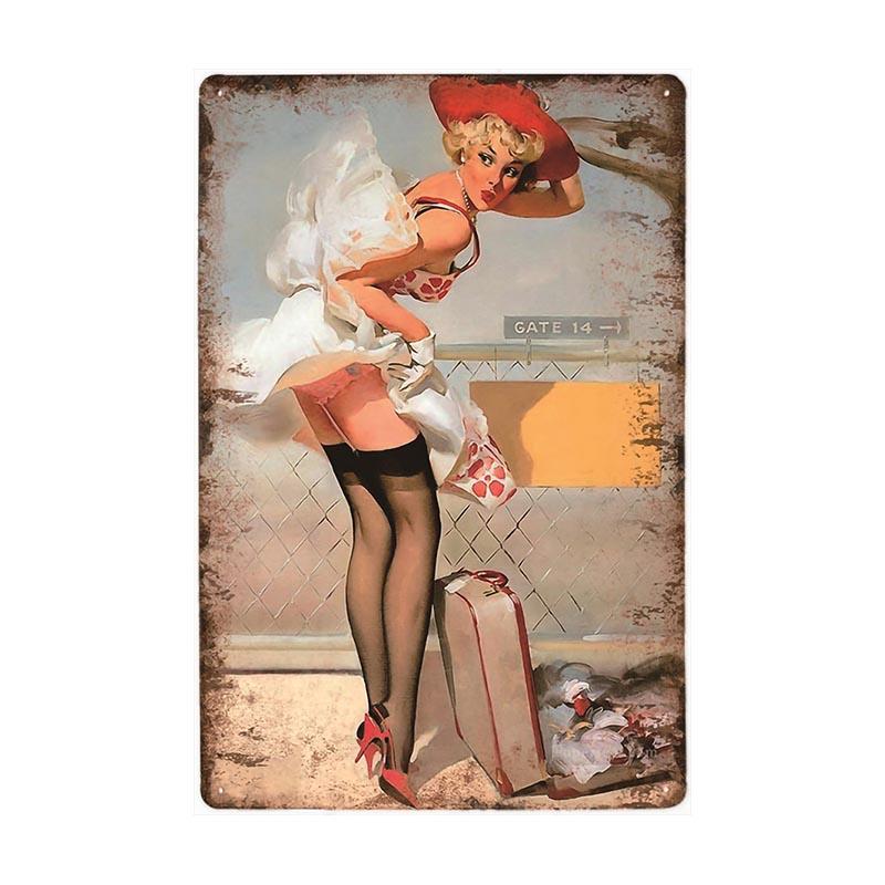 vintage pin up tourist metal plate vintage pin up tourist metal plate