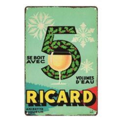 metal plate vintage ricard 5 volumes of water