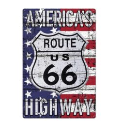vintage metal plate route 66 usa flag