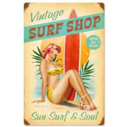 vintage surfing metal plate