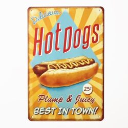 vintage hot dogs metal plate