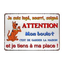 humorous metal plaque with dog