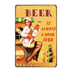 pinup vintage beer metal plaque