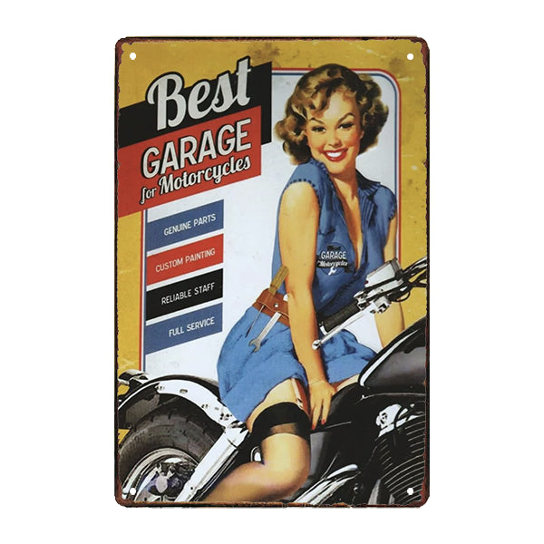 vintage garage pinup metal plaque vintage garage pinup metal plaque