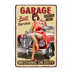 old pinup pub metal plate
