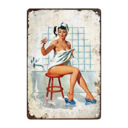 sexy bathroom advertising metal plaque