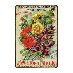 retro flowers metal plate