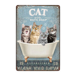 vintage metal bathroom plate cats